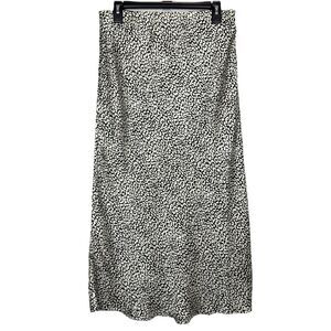Bardot Satin Midi Skirt Size L White Black Animal Print Silky Old Money Capsule